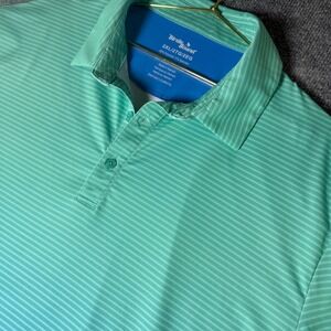 Birdie & Bound Mens 2XL‎ Golf Polo Shirt Green Blue Stripe Fade Short Sleeve